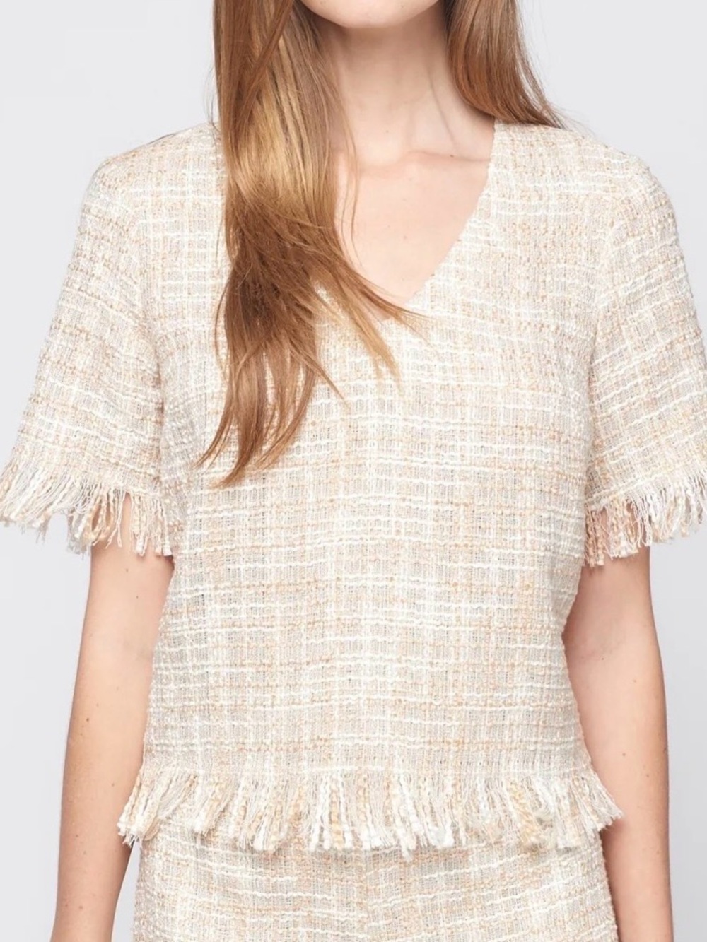 Maven West Chanel Short Sleeve V Neck Top